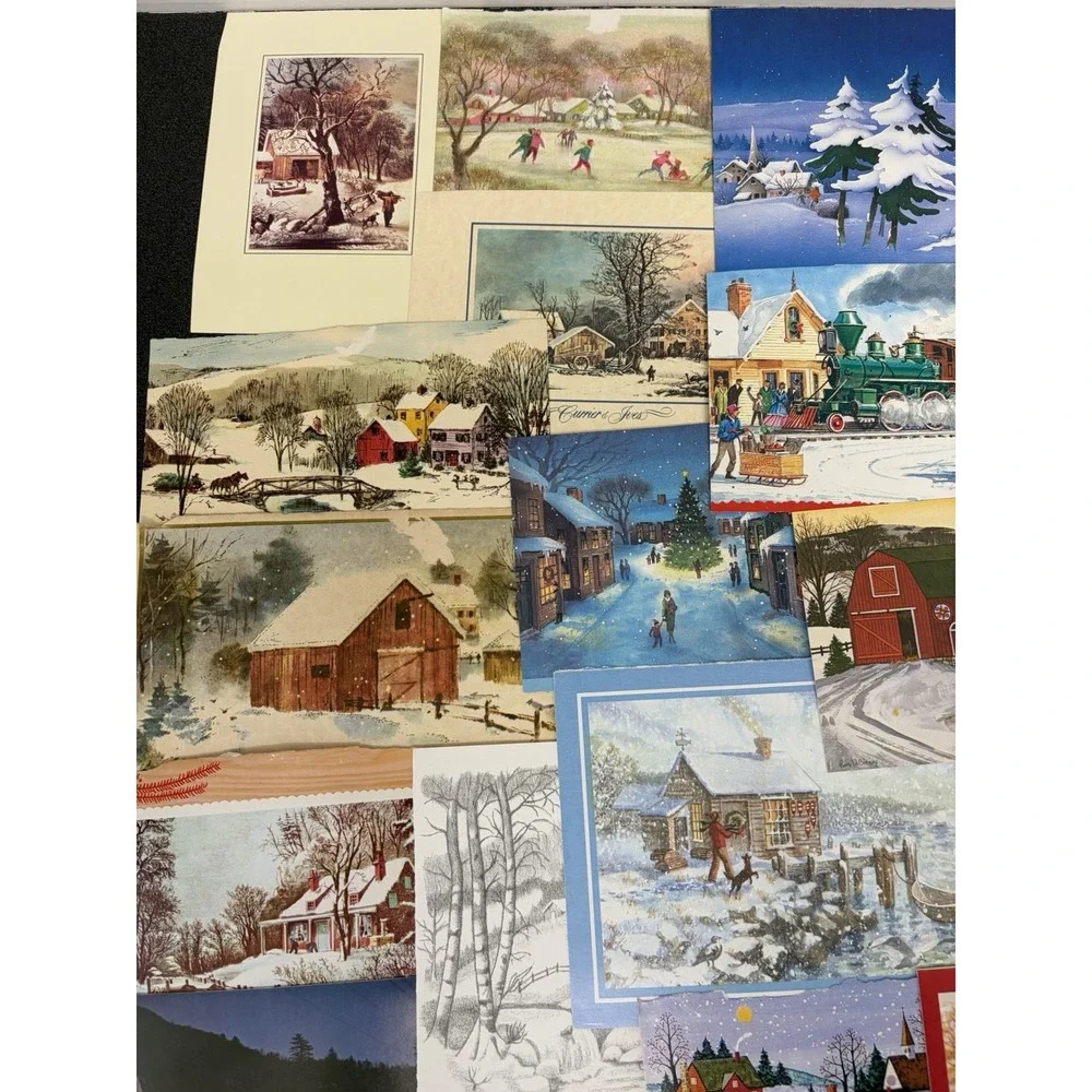 Vintage Christmas Cards Fronts ONLY Houses Barns More Scrapbooking Crafts 45+